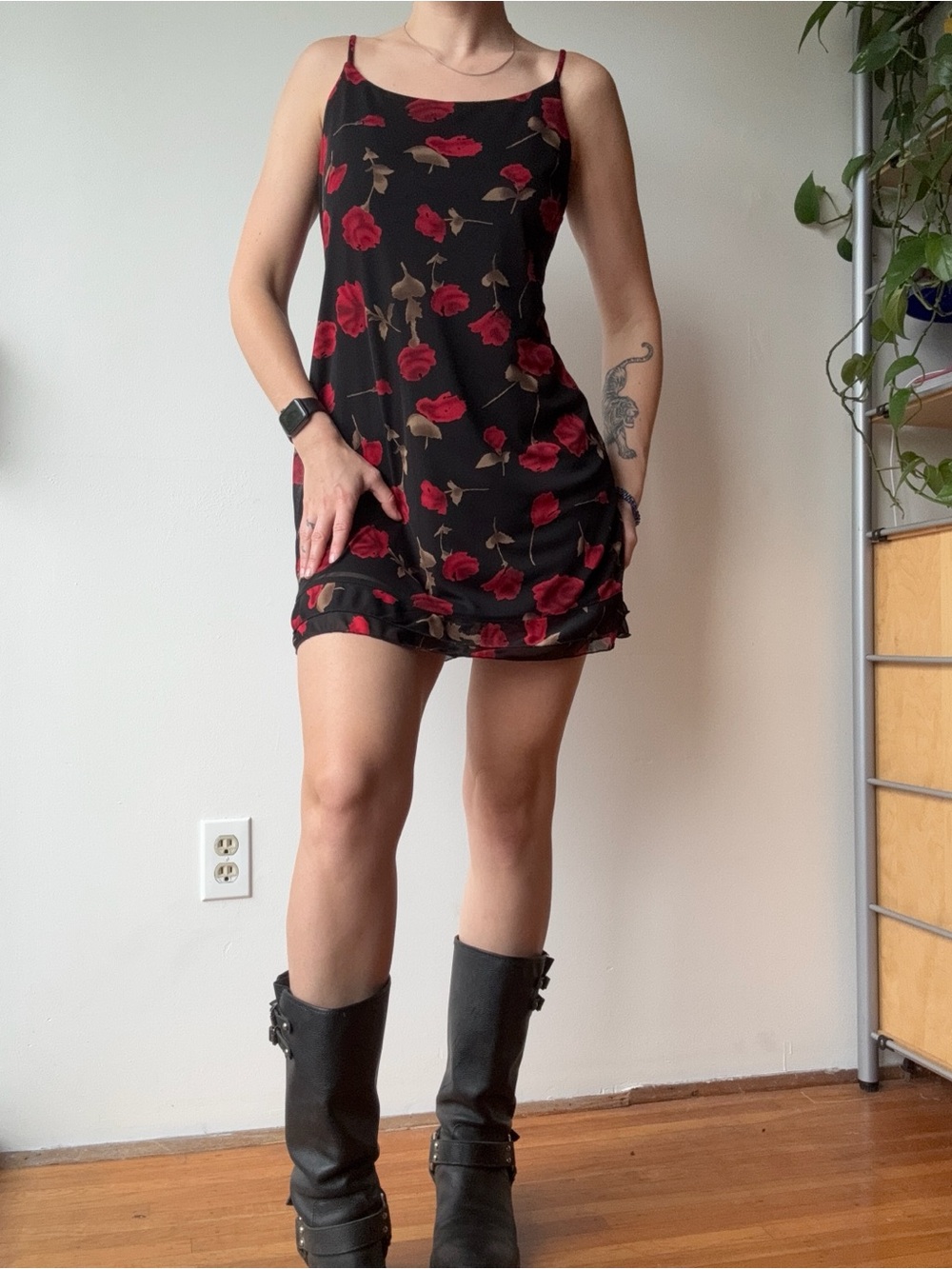 M Studio vintage Black Rose Mini Slip Dress - Made in Canada